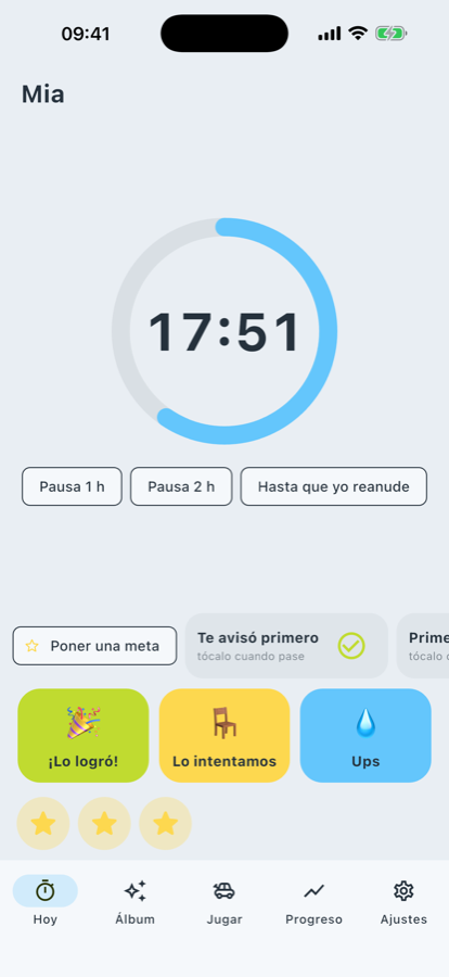 Pantalla del temporizador de Puddy en iPhone